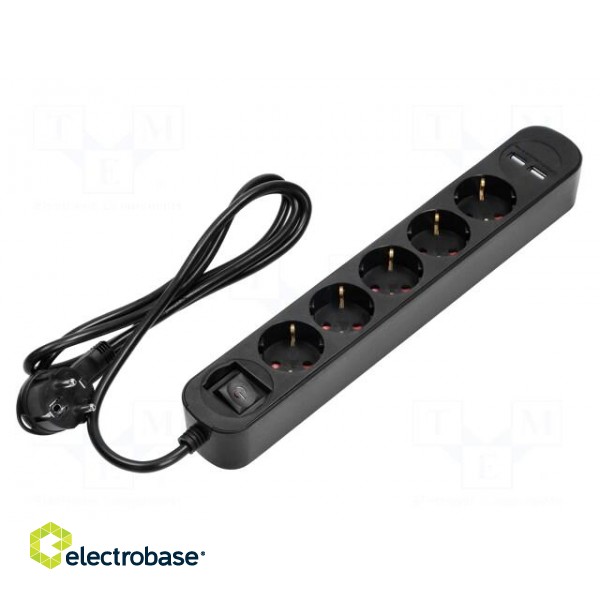 Plug socket strip: protective | Sockets: 5 | 230VAC | 10A | black | IP20
