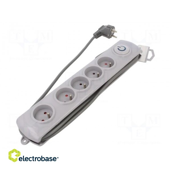 Plug socket strip: protective | Sockets: 5 | 230VAC | 10A | grey paveikslėlis 1