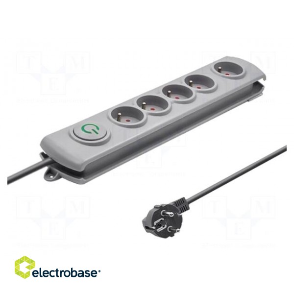 Plug socket strip: protective | Sockets: 5 | 230VAC | 10A | grey image 1