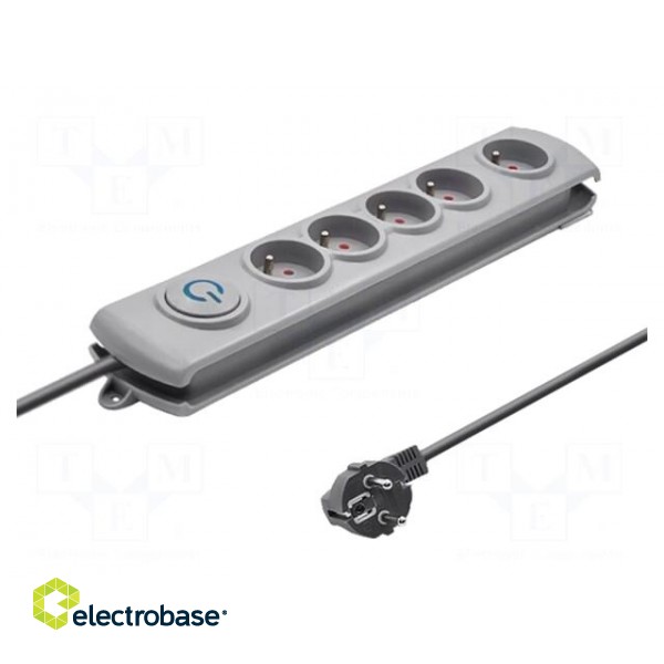Plug socket strip: protective | Sockets: 5 | 230VAC | 10A | grey фото 2