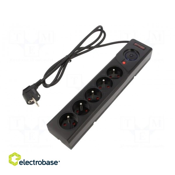 Plug socket strip: protective | Sockets: 5 | 250VAC | 10A | black | 1.5m