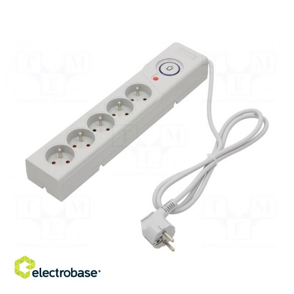 Plug socket strip: protective | Sockets: 5 | 250VAC | 10A | grey | 1.5m image 1