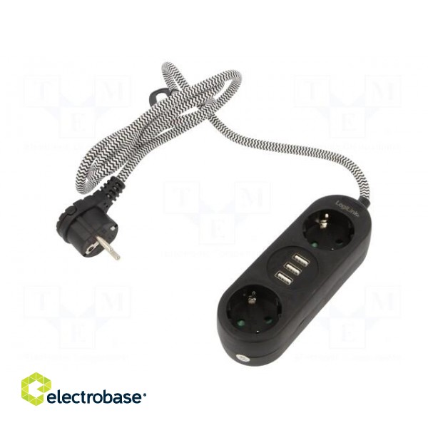 Plug socket strip: supply | Sockets: 5 | 250VAC | 16A | black | 1.5m