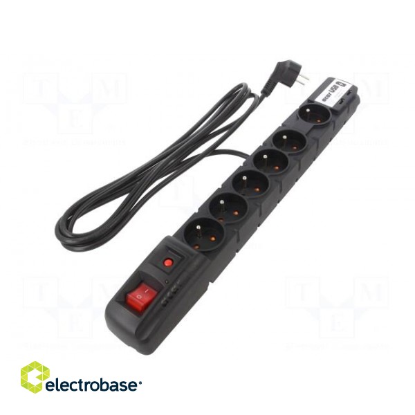 Plug socket strip: protective | Sockets: 6 | 230VAC | 10A | black