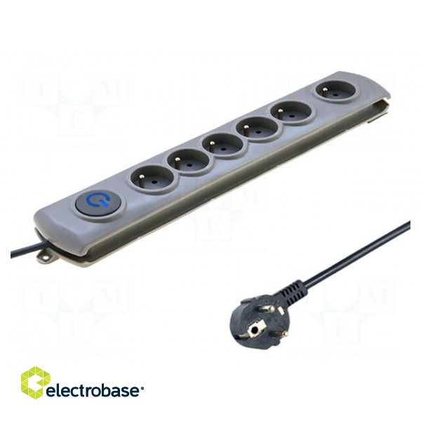 Plug socket strip: protective | Sockets: 6 | 230VAC | 10A | grey | 5m