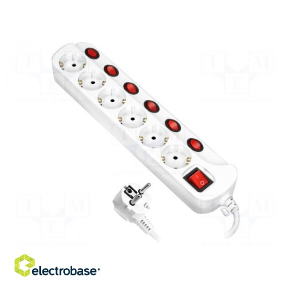 Plug socket strip: protective | Sockets: 6 | 230VAC | 10A | white | 1.5m