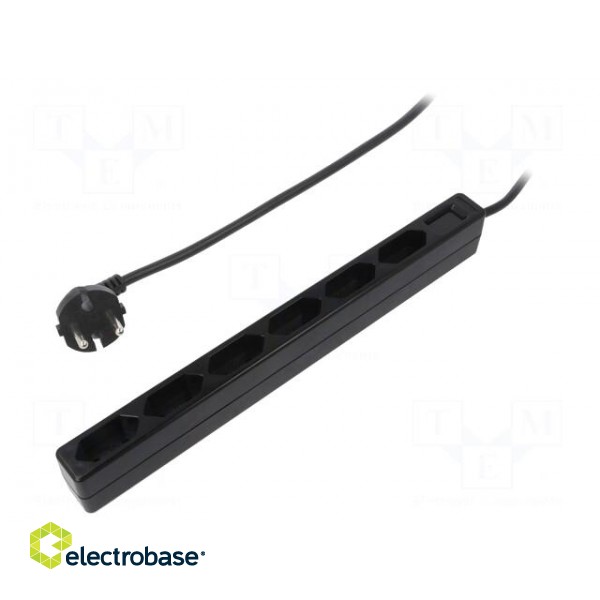 Plug socket strip: supply | Sockets: 6 | 250VAC | 15A | black | 1.5m