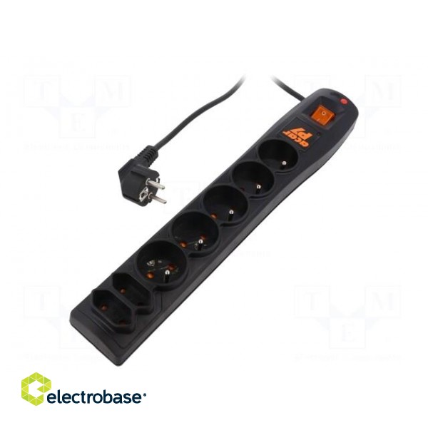 Plug socket strip: protective | Sockets: 7 | 230VAC | 10A | black