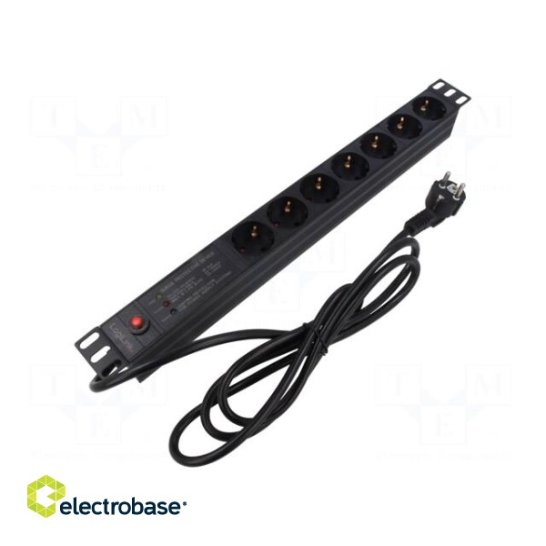 Plug socket strip: protective | Sockets: 7 | 230VAC | 16A | black | 2m