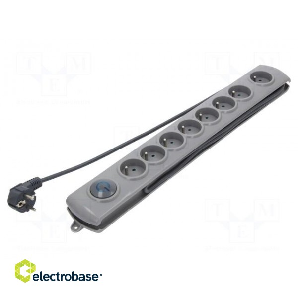 Plug socket strip: protective | Sockets: 8 | 230VAC | 10A | grey | 1.8m