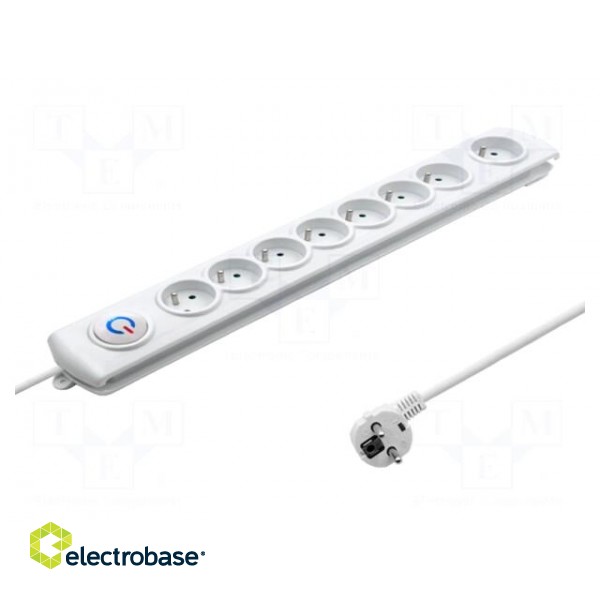 Plug socket strip: protective | Sockets: 8 | 230VAC | 10A | white image 2