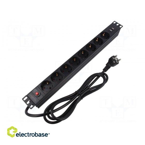 Plug socket strip: protective | Sockets: 8 | 230VAC | 16A | black | 2m