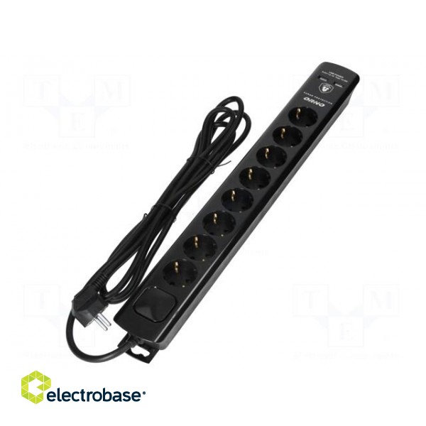 Plug socket strip: protective | Sockets: 8 | 230VAC | 16A | black | 3m