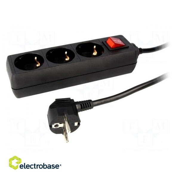 Plug socket strip: supply | Sockets: 3 | 230VAC | 16A | black | 1.4m