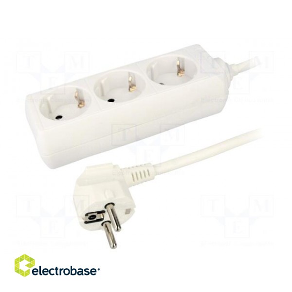 Plug socket strip: supply | Sockets: 3 | 230VAC | 16A | white | 1.4m
