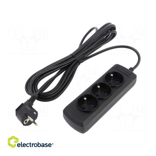 Plug socket strip: supply | Sockets: 3 | 250VAC | 10A | Colour: black