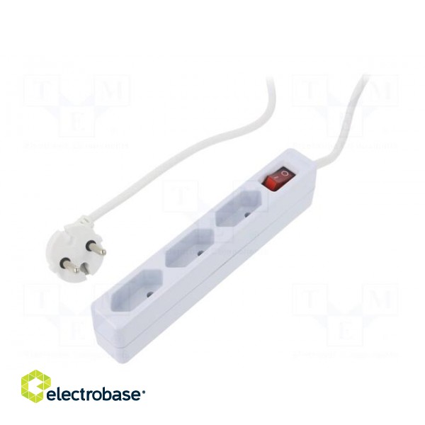 Plug socket strip: supply | Sockets: 3 | 250VAC | 7.5A | white | 1.5m
