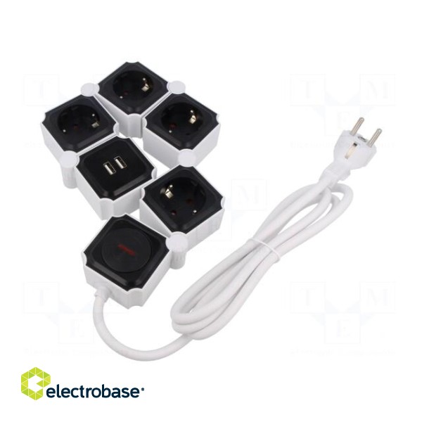 Plug socket strip: supply | Sockets: 5 | 230VAC | 16A | white | 1.5m