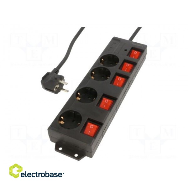 Plug socket strip: supply | Sockets: 4 | 250VAC | 16A | black | 1.5m