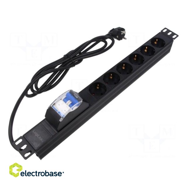 Plug socket strip: supply | Sockets: 6 | 230VAC | 16A | black | 2m | IP20