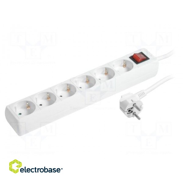Plug socket strip: supply | Sockets: 6 | 230VAC | 16A | white | 1.5m