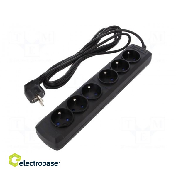 Plug socket strip: supply | Sockets: 6 | 250VAC | 10A | black