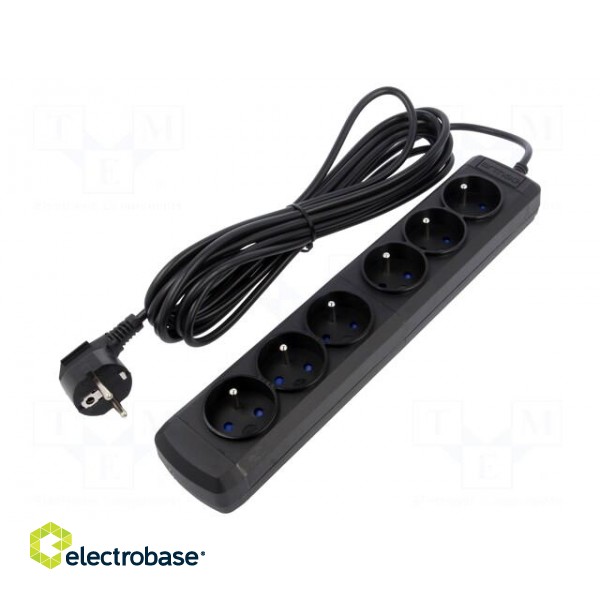 Plug socket strip: supply | Sockets: 6 | 250VAC | 10A | Colour: black