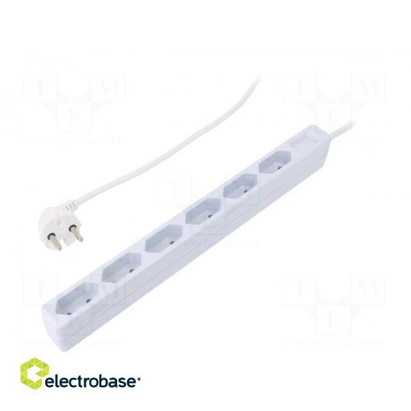 Plug socket strip: supply | Sockets: 6 | 250VAC | 15A | white | 1.5m