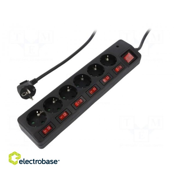 Plug socket strip: protective | Sockets: 6 | 250VAC | 16A | 1.5m | IP20