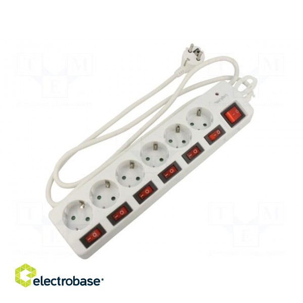 Plug socket strip: supply | Sockets: 6 | 250VAC | 16A | white | 1.5m
