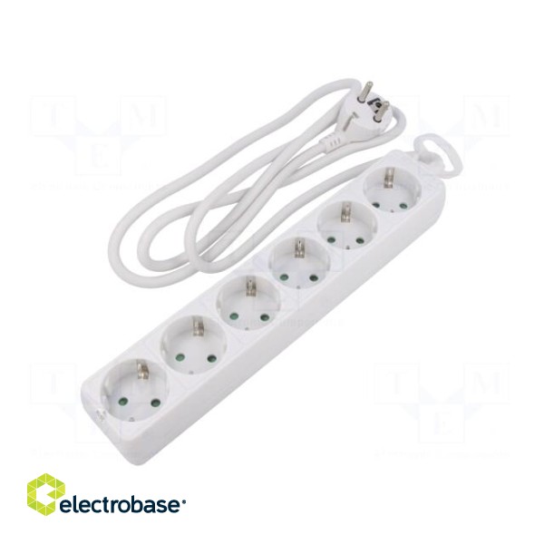 Plug socket strip: supply | Sockets: 6 | 250VAC | 16A | white | 1.5m