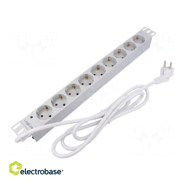 Plug socket strip: supply | Sockets: 9 | 230VAC | 16A | light grey | 2m