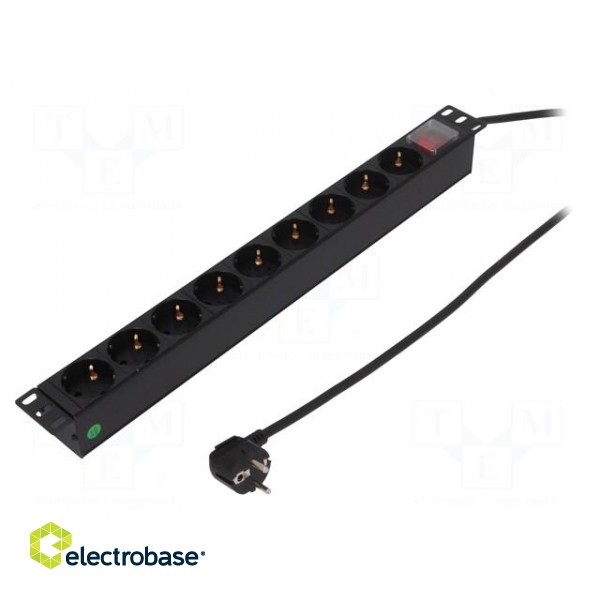 Plug socket strip: protective | Sockets: 9 | 250VAC | 16A | 2m | IP20 фото 1