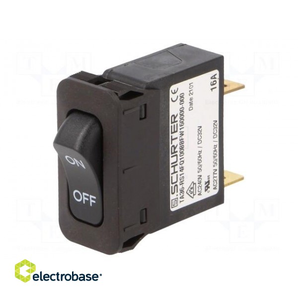 Circuit breaker | Urated: 240VAC | 32VDC | 16A | SPST | 34x14.5mm | MCB