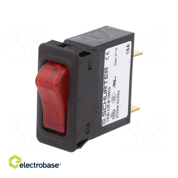 Circuit breaker | Urated: 240VAC | 32VDC | 16A | SPST | Poles: 1 | SNAP-IN image 1