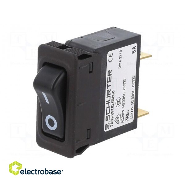 Circuit breaker | Urated: 240VAC | 32VDC | 5A | SPST | Poles: 1 | SNAP-IN image 1