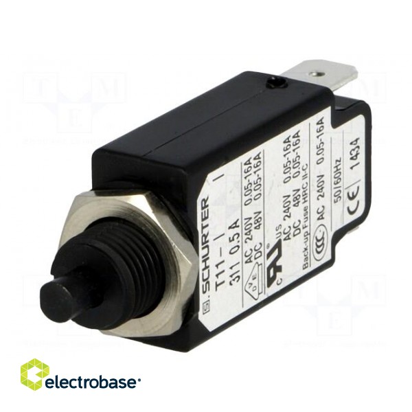Circuit breaker | Urated: 240VAC | 48VDC | 0.5A | SPST | Poles: 1 | screw image 1