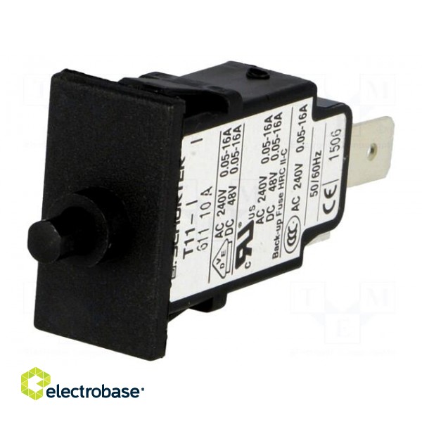 Circuit breaker | Urated: 240VAC | 48VDC | 10A | SPST | Poles: 1 | SNAP-IN image 1