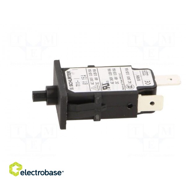 Circuit breaker | Urated: 240VAC | 48VDC | 15A | SPST | Poles: 1 | SNAP-IN image 3