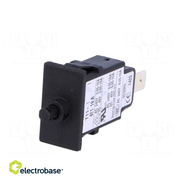 Circuit breaker | Urated: 240VAC | 48VDC | 16A | SPST | Poles: 1 | SNAP-IN image 2