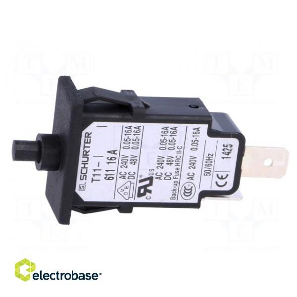 Circuit breaker | Urated: 240VAC | 48VDC | 16A | SPST | Poles: 1 | SNAP-IN image 3