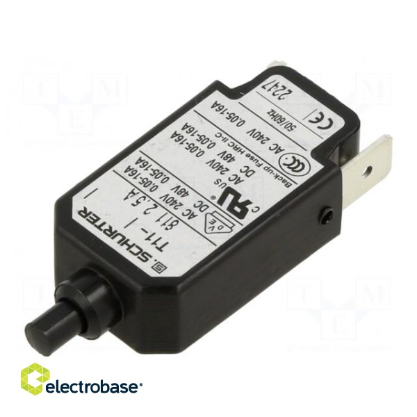 Circuit breaker | Urated: 240VAC | 48VDC | 2.5A | SPST | Poles: 1 | Ø9.6mm