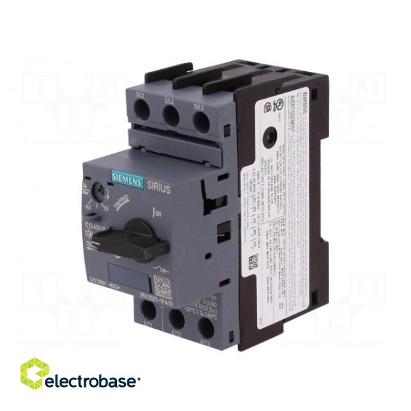 Motor breaker | 1.5kW | 220÷690VAC | for DIN rail mounting | Size: S0 image 1