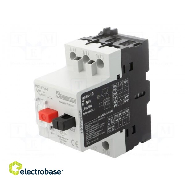 Motor breaker | for DIN rail mounting | 0.63÷1A | IP40 | -5÷40°C image 1