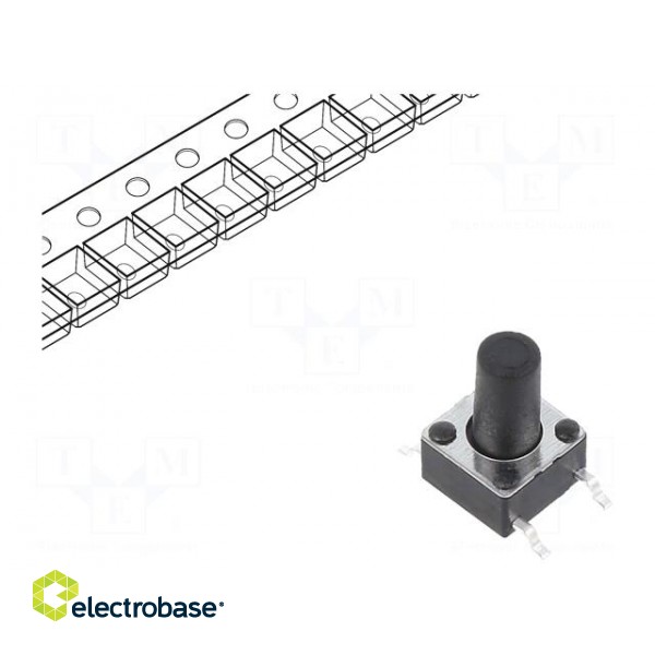 Microswitch TACT | SPST-NO | Pos: 2 | 0.05A/12VDC | SMT | 1.6N | 6x6mm