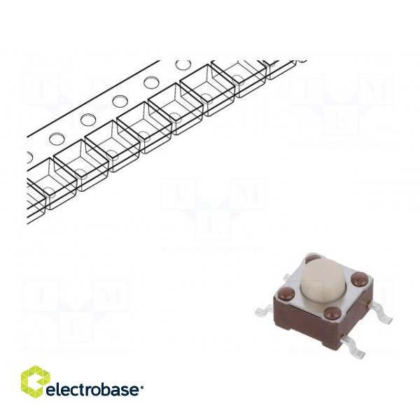 Microswitch TACT | SPST-NO | Pos: 2 | 0.05A/24VDC | SMT | none | 2.6N