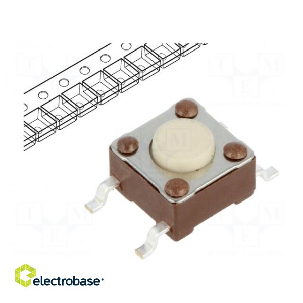 Microswitch TACT | SPST-NO | Pos: 2 | 0.05A/24VDC | SMT | none | 2.6N