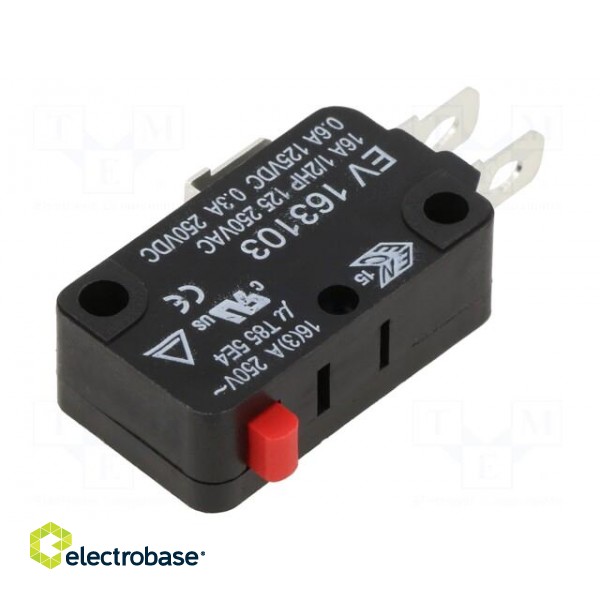 Microswitch SNAP ACTION | 16A/250VAC | 0.6A/125VDC | without lever paveikslėlis 1