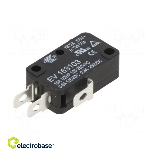 Microswitch SNAP ACTION | 16A/250VAC | 0.6A/125VDC | without lever paveikslėlis 6