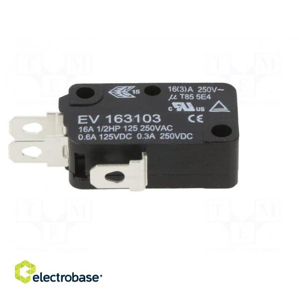 Microswitch SNAP ACTION | 16A/250VAC | 0.6A/125VDC | without lever paveikslėlis 7